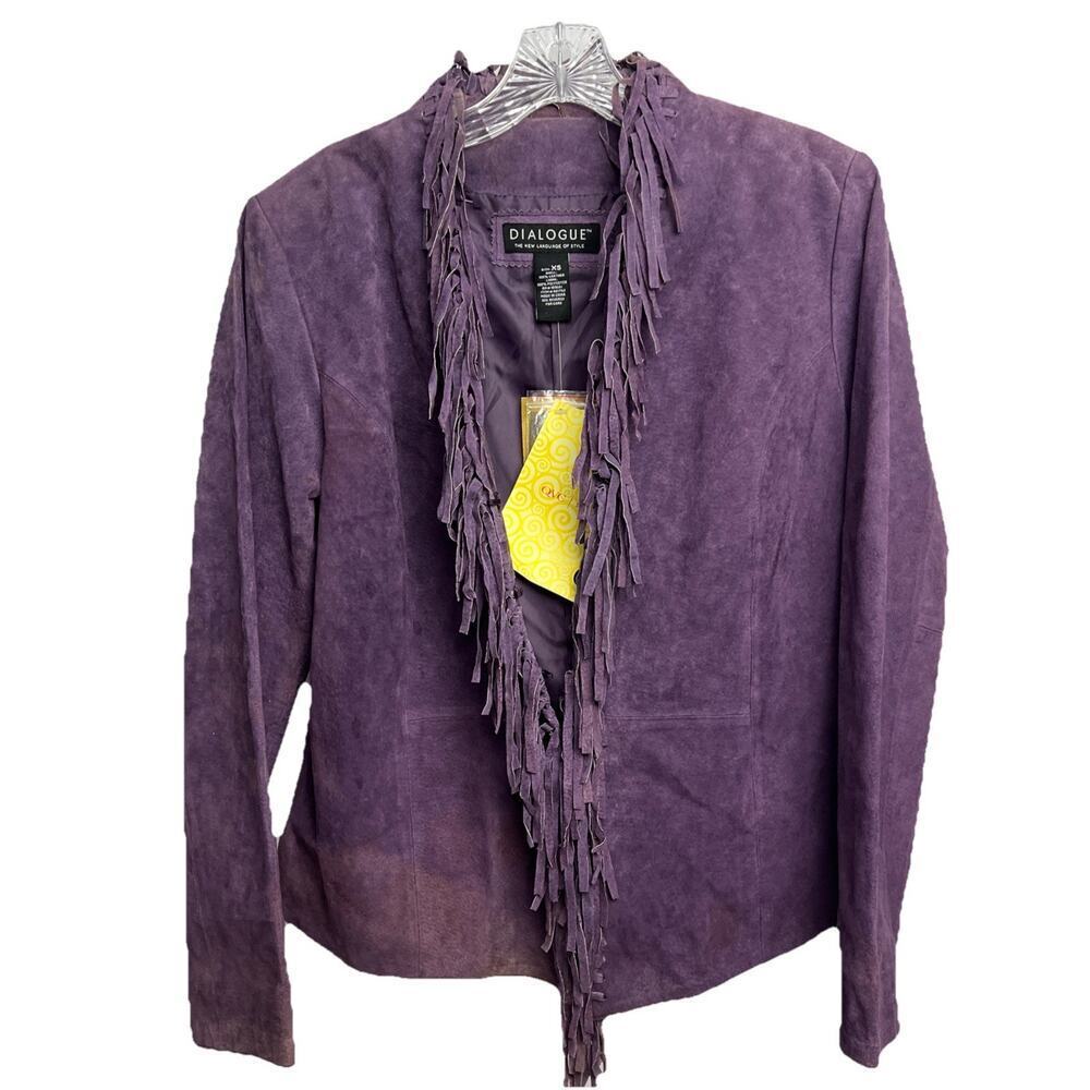 NWT Dialogue Fringe Genuine Leather Purple Suede Western Rodeo Jacket Size XS